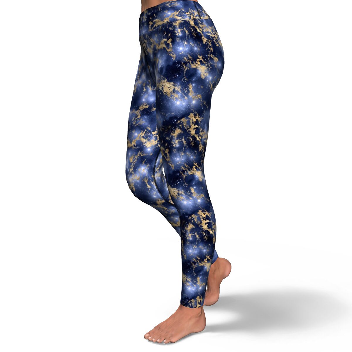 Women's Blue Gold Flake Galaxy Gods High-waisted Yoga Leggings