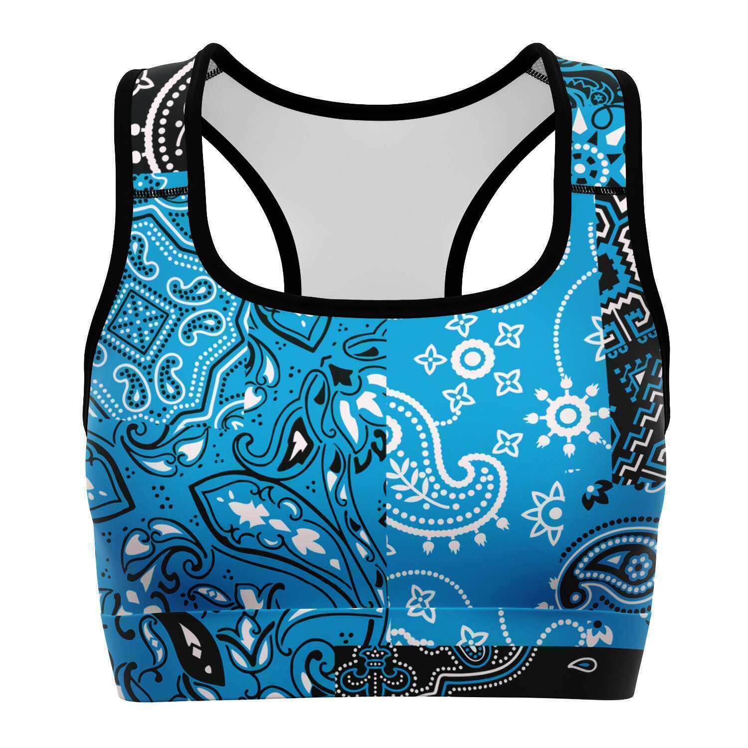 Women's Teal Paisley Patchwork Athletic Sports Bra