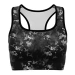Women's Black Silver Gilded Marble Athletic Sports Bra