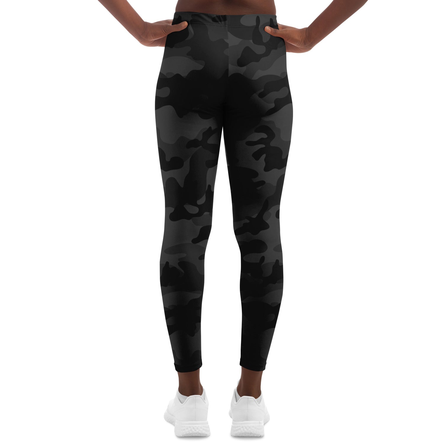 Women's All Black Camouflage Mid-rise Athletic Running Shorts