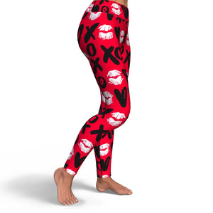 Women's Red Valentines Hearts Hugs Kisses High-waisted Yoga Leggings Right