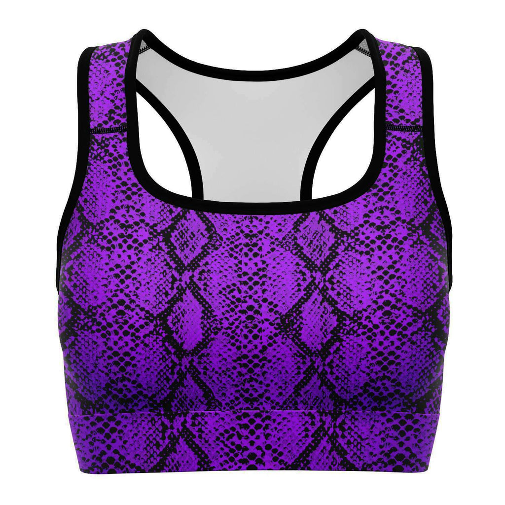 Women's Purple Snakeskin Reptile Print Athletic Sports Bra