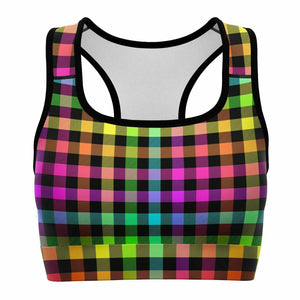 Women's Rainbow Pride Month Lumberjack Plaid Athletic Sports Bra