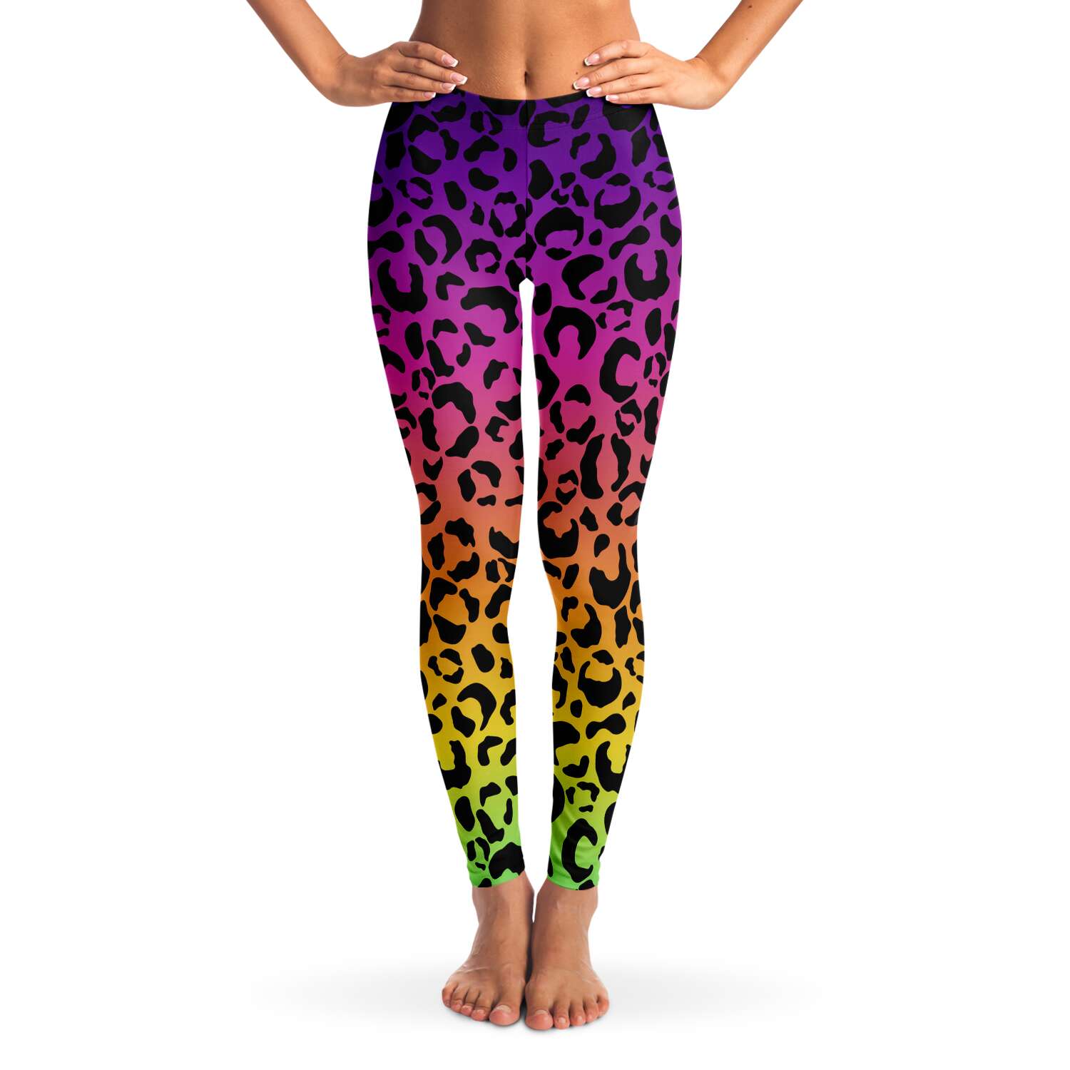 Women's Rainbow Gradient Leopard Cheetah Print Mid-rise Yoga Leggings