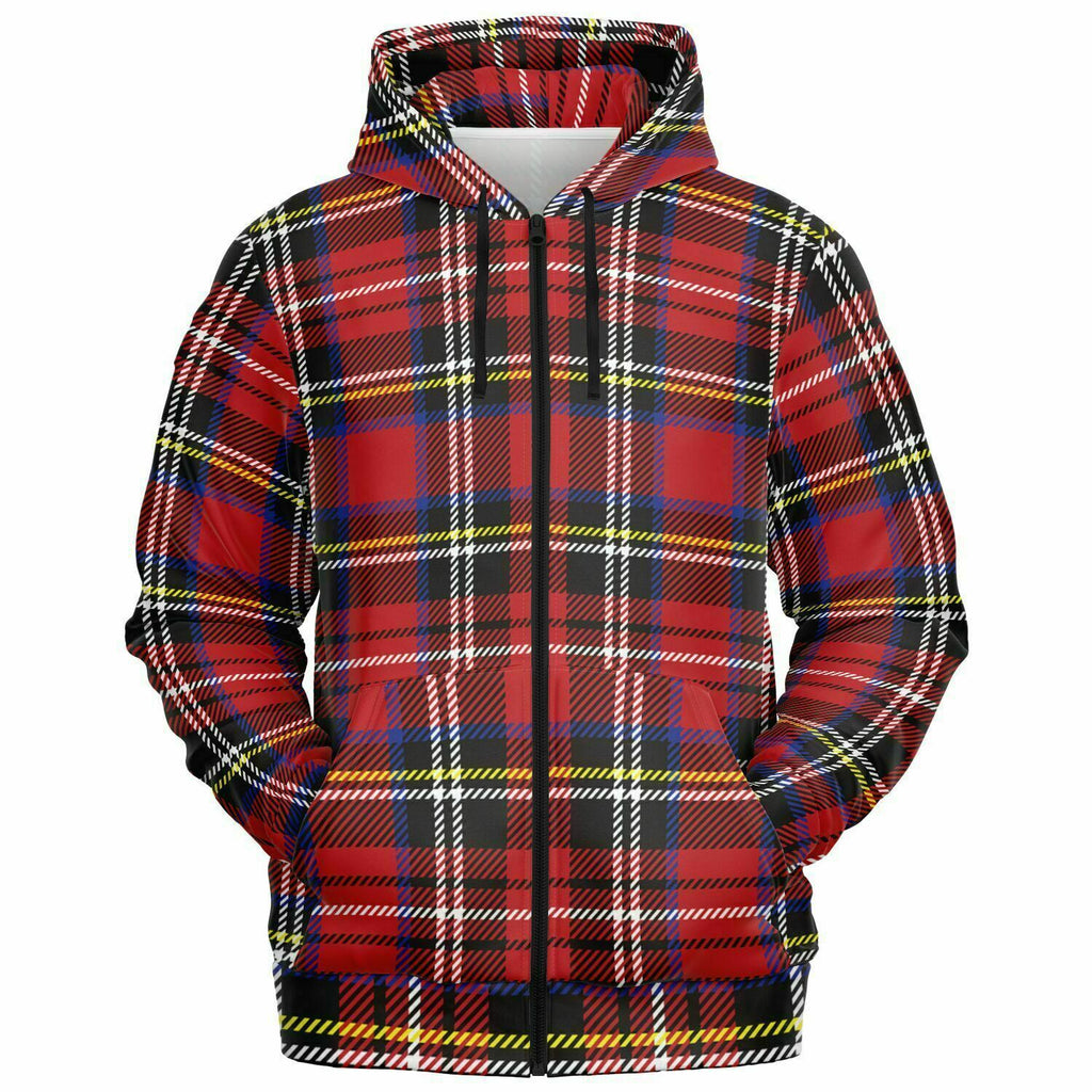 Unisex Punk Rock Red Plaid Zip-Up Hoodie