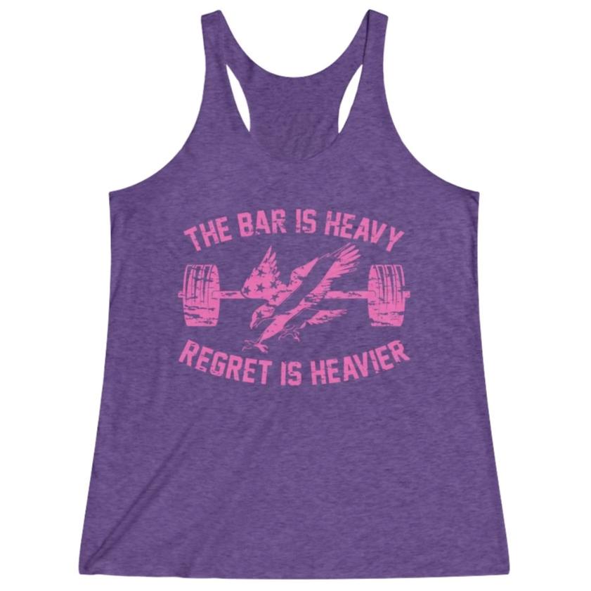 Women's Purple Pink Bar Is Heavy Regret Is Heavier Fitness Gym Racerback Tank Top