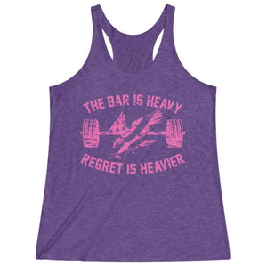 Women's Purple Pink Bar Is Heavy Regret Is Heavier Fitness Gym Racerback Tank Top