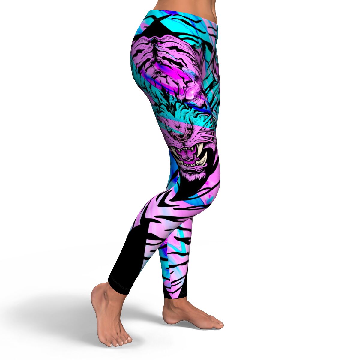 Women's Neon Tiger Mid-Rise Yoga Leggings Right