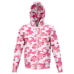 Unisex Pink Jungle Forest Camouflage Athletic Zip-Up Hoodie