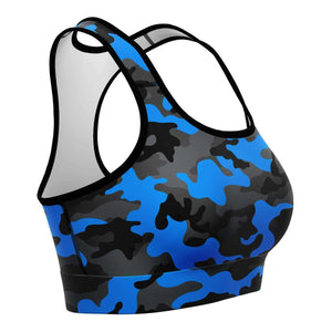 Women's Black Blue Camouflage Athletic Sports Bra Right