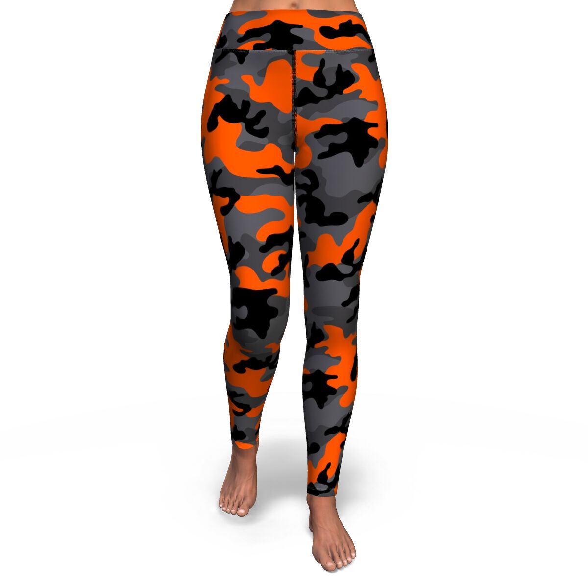 Women's Black Orange Camouflage High-waisted Yoga Leggings Front