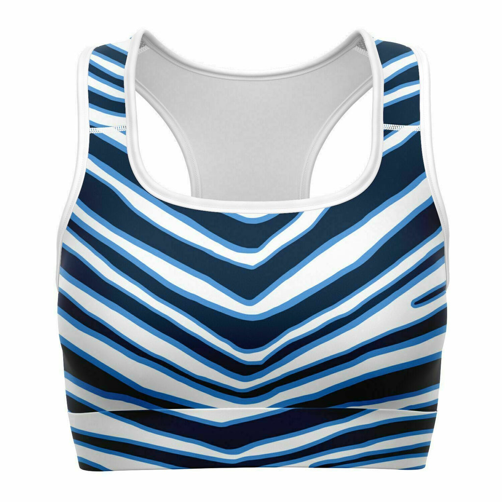 Women's Nashville Tennessee Football Blue Zebra Stripe Animal Pattern Athletic Sports Bra