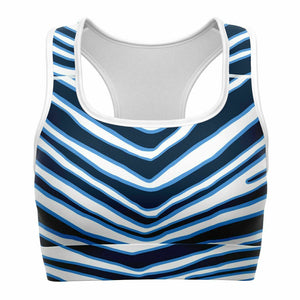 Women's Nashville Tennessee Football Blue Zebra Stripe Animal Pattern Athletic Sports Bra