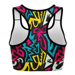 Women's Modern Tribal Graffiti Pattern Athletic Sports Bra Back