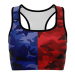 Women's All Blue Red Camouflage Athletic Sports Bra