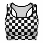 Women's Black White Checkerboard Athletic Sports Bra