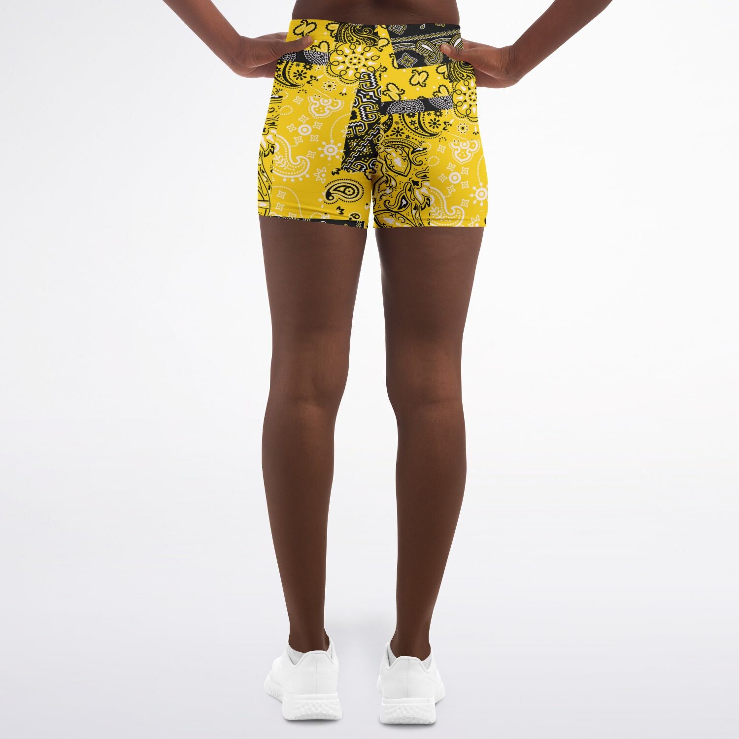Yellow Paisley Patchwork Athletic Shorts