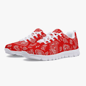 Women's Classic Red White Paisley Bandana Gym Workout Sneakers Front View