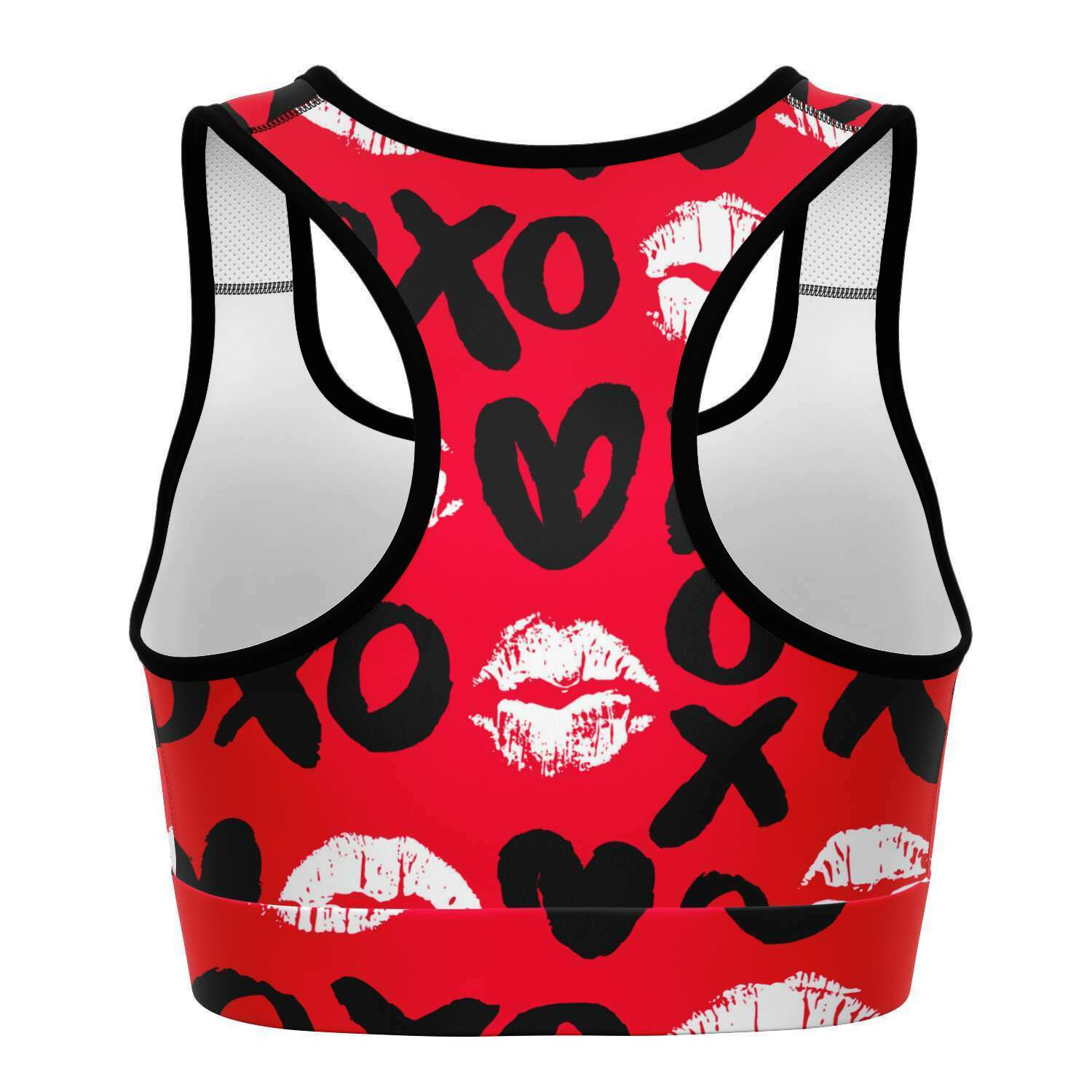 Women's Red Valentines Hearts Hugs Kisses Athletic Sports Bra Back