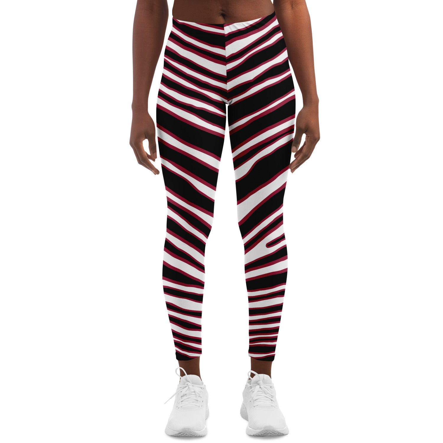 Women's Arizona Football Black Red Wild Zebra Stripe Animal Pattern Mid-rise Yoga Leggings