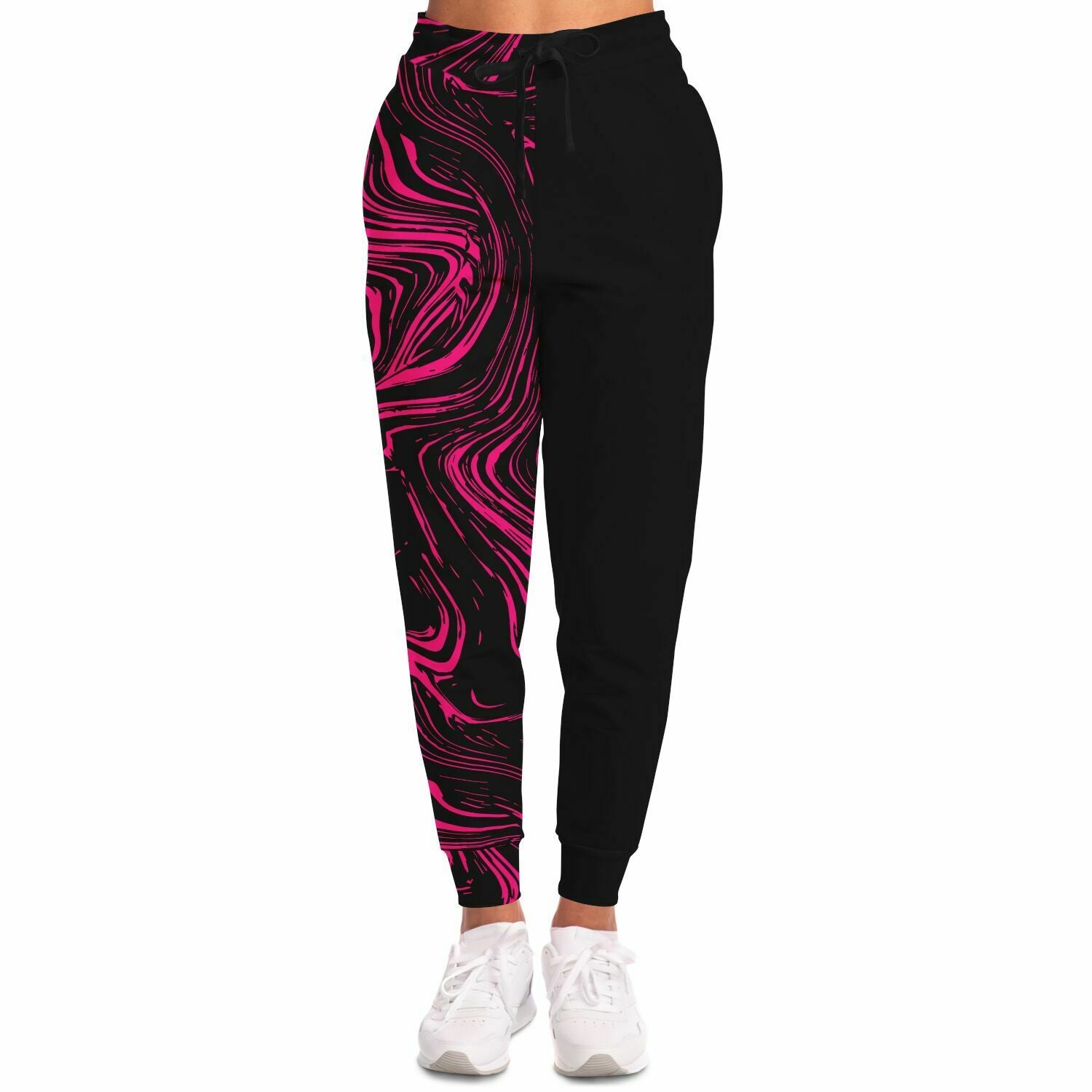 Unisex Pink Black Two-Tone Marble Athletic Joggers