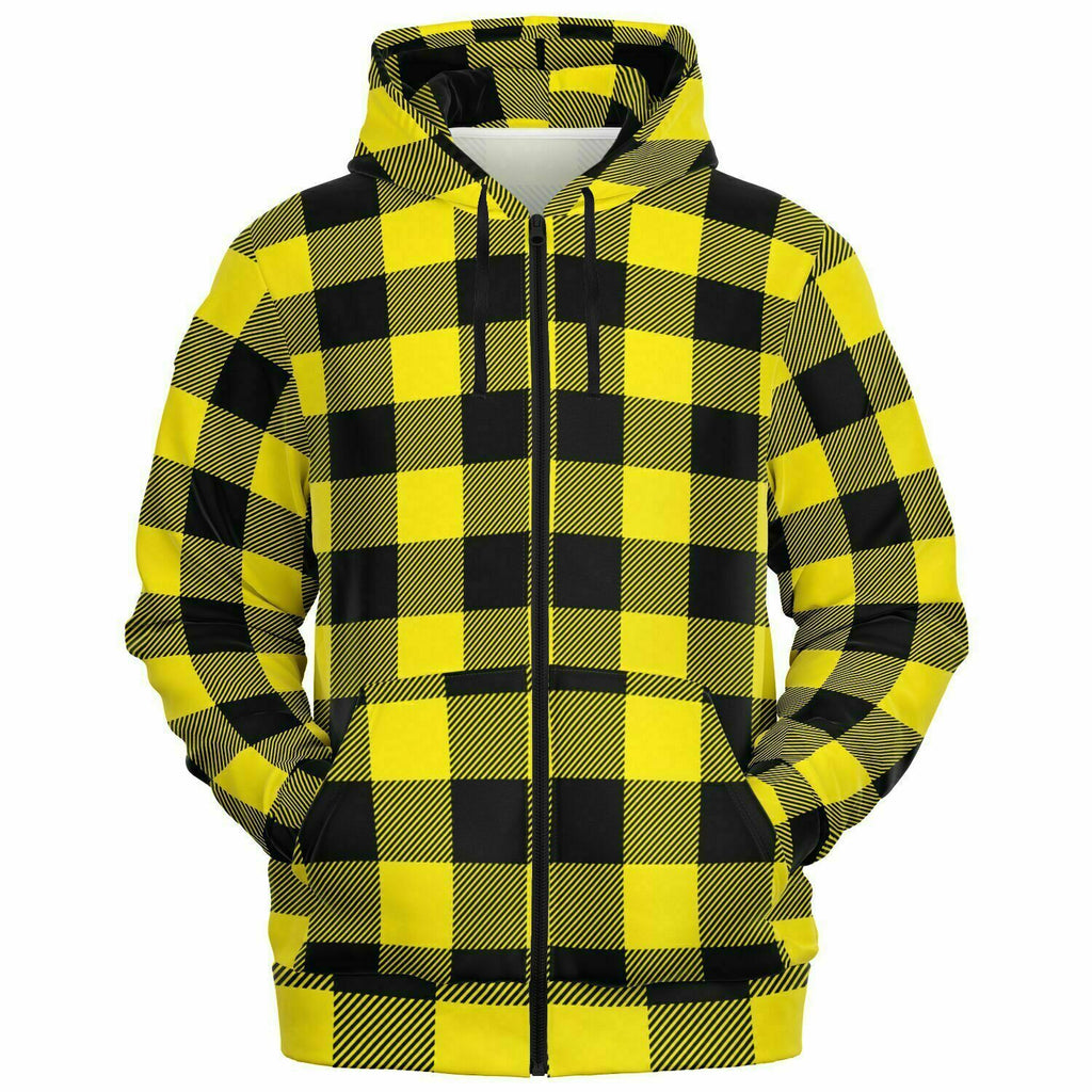 Unisex Yellow Lumberjack Plaid Athletic Zip-up Hoodie