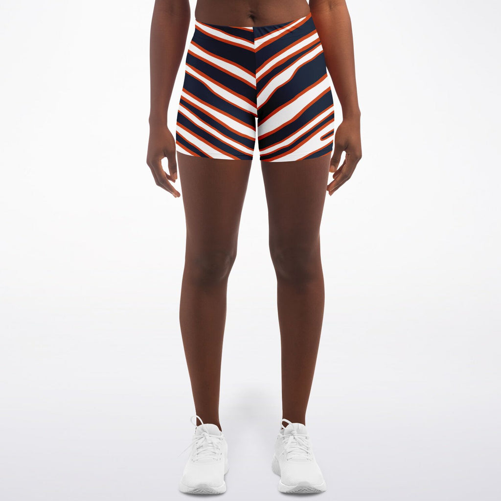 Women's Chicago Football Blue Orange Wild Zebra Stripe Animal Pattern Mid-rise Athletic Booty Shorts