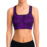 Women's Purple Neon Spider Web Halloween Athletic Sports Bra Model Front
