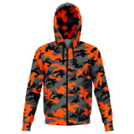 Unisex Orange Camouflage Athletic Zip-Up Hoodie