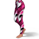 Women's Black Pink Brush Camouflage Yoga Leggings Left
