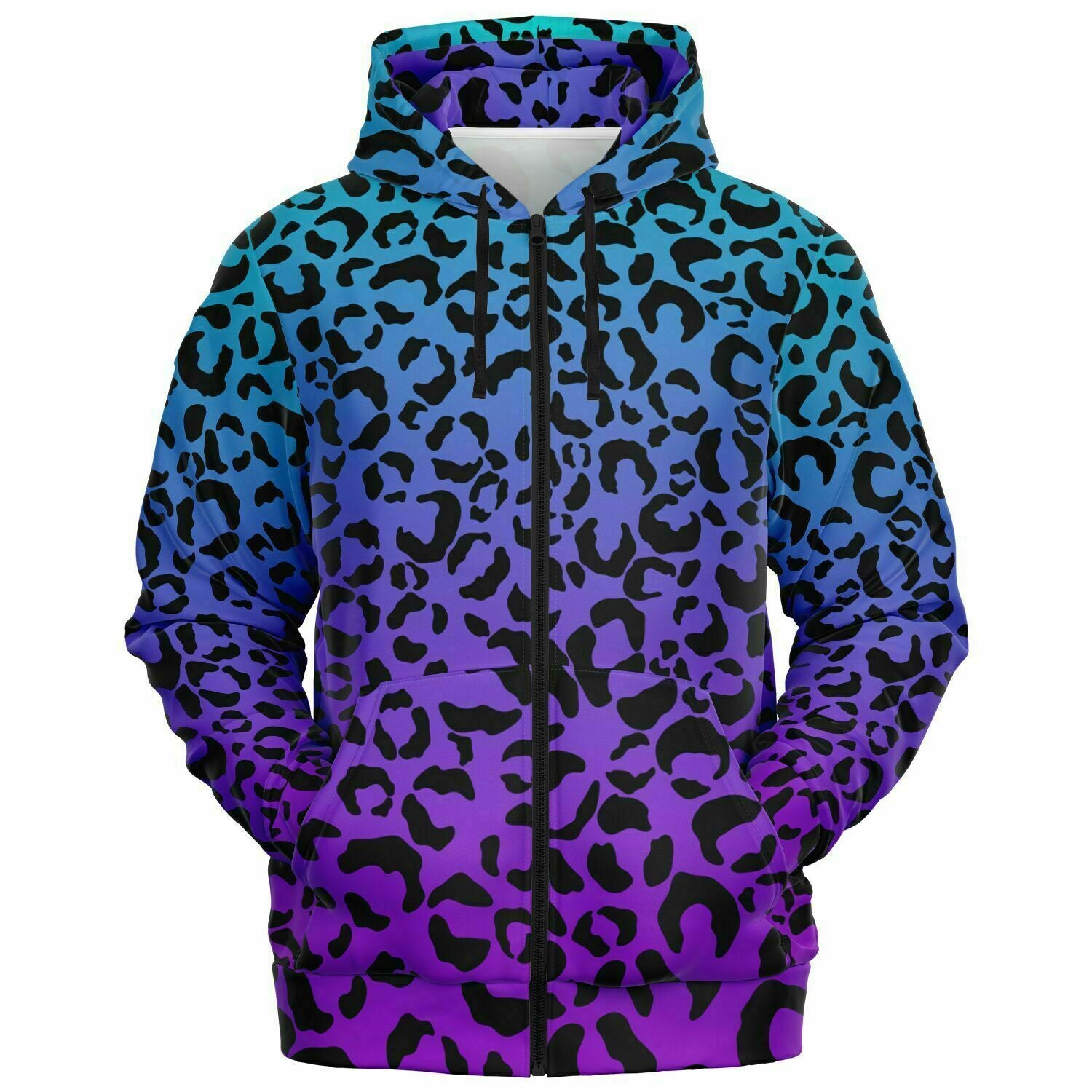 Unisex Blue Purple Cheetah Leopard Pattern Print Zip-Up Hoodie