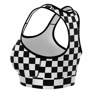Black White Checkerboard Sports Bra