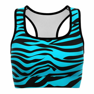 Women's Wild Blue Bengal Tiger Stripes Animal Pattern Athletic Sports Bra