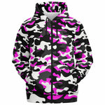 Urban Jungle Pink White Black Camouflage Zip-Up Hoodie