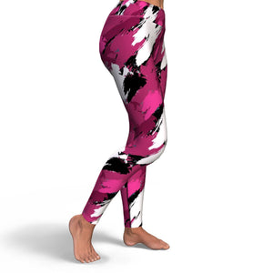 Women's Black Pink Brush Camouflage Yoga Leggings Right