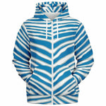 Unisex Detroit Football Blue Silver Wild Zebra Stripe Animal Pattern Athletic Zip-Up Hoodie