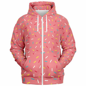 Unisex Pink Glaze Rainbow Sprinkles Donut Zip-Up Hoodie