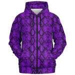 Unisex Purple Snakeskin Reptile Pattern Zip-Up Hoodie