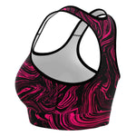 Women's Black Pink Marble Swirl Athletic Sports Bra Left