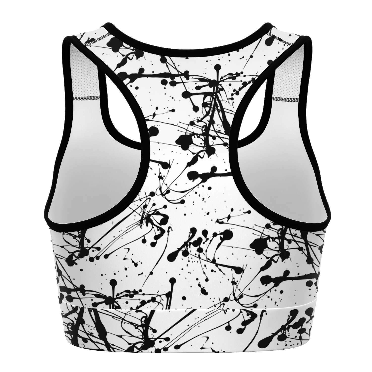 Women's Black Paint Splatter Athletic Sports Bra Back