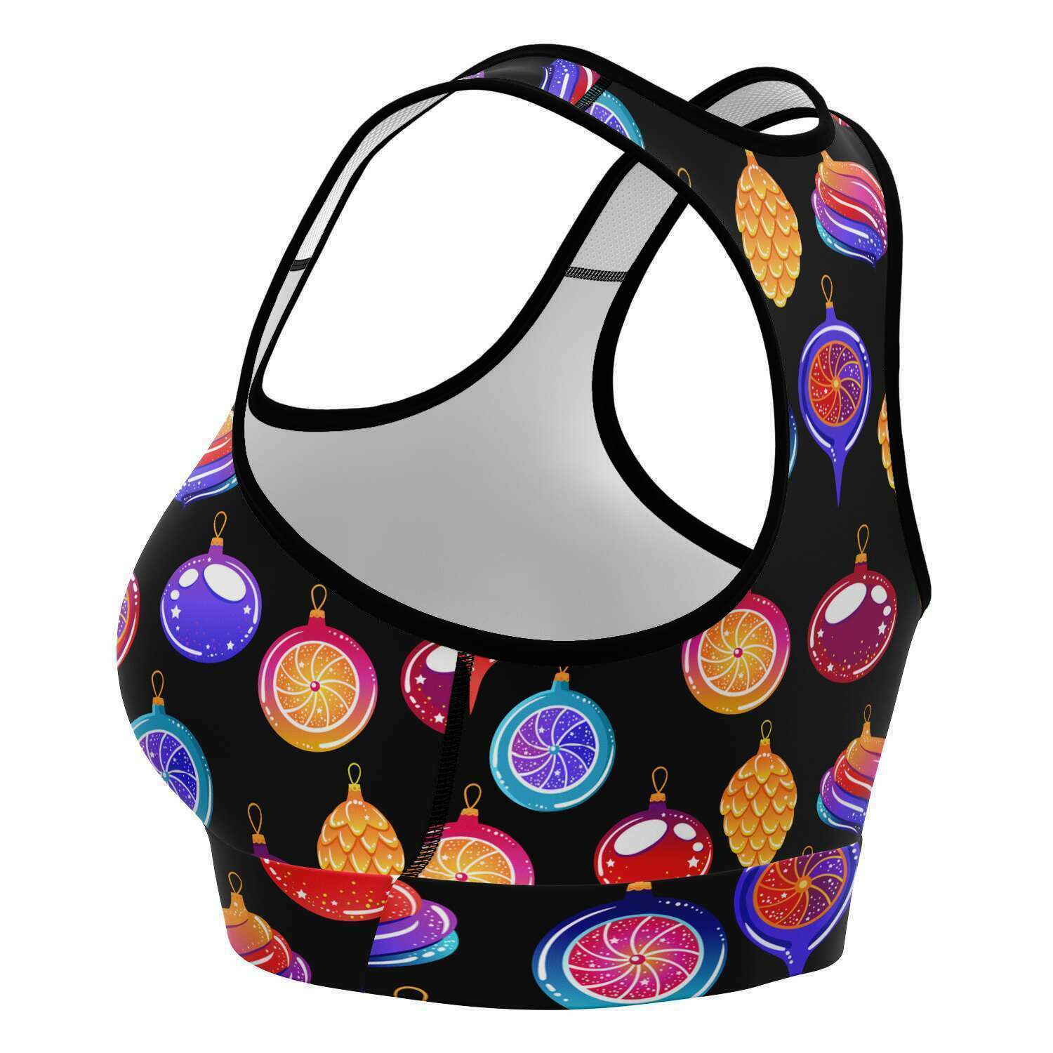 Women's Colorful Christmas Ornaments Athletic Sports Bra Left