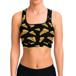 Women's Late Night Hot Pepperoni Pizza Party Athletic Sports Bra Front