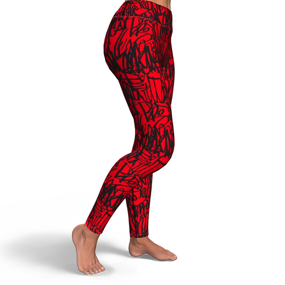 Women's Red Black Street Graffiti Art  High-waisted Yoga Leggings Right