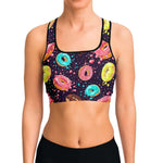 Women's Hot Donut Galaxy Explosion Athletic Sports Bra Model Front