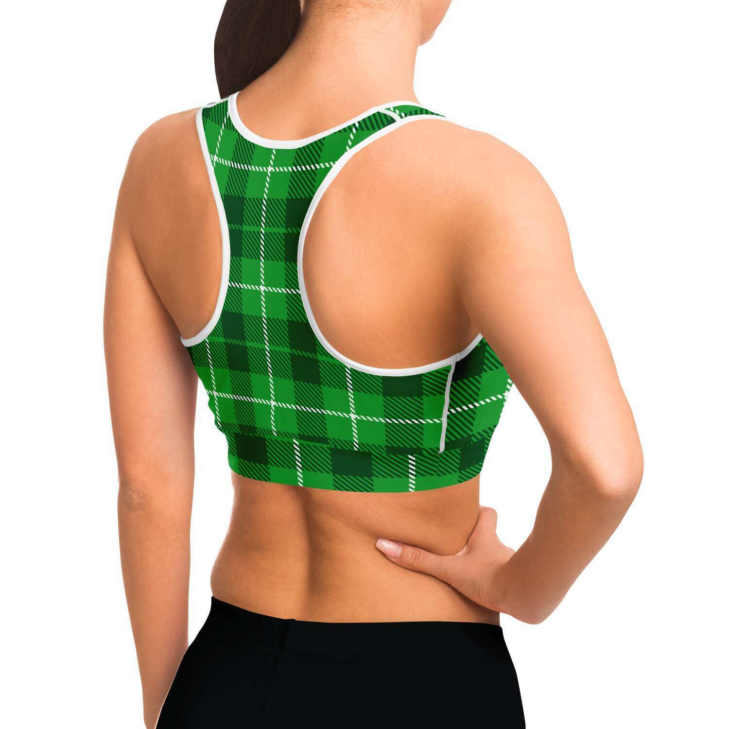 Women's St. Patrick's Day Irish Lass Plaid Athletic Sports Bra Model Right