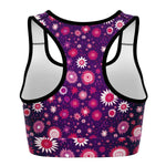 Women's Purple Flower Power Athletic Sports Bra Back