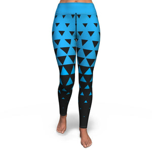 Women's Black Blue Geometric Triangle Pattern High-waisted Leggings Front