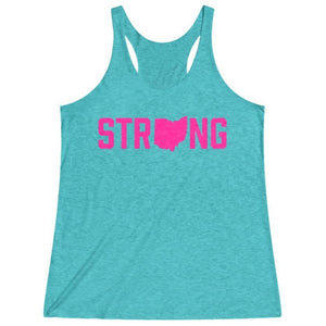 Women's Teal Pink Ohio State Strong Fitness Gym Racerback Tank Top