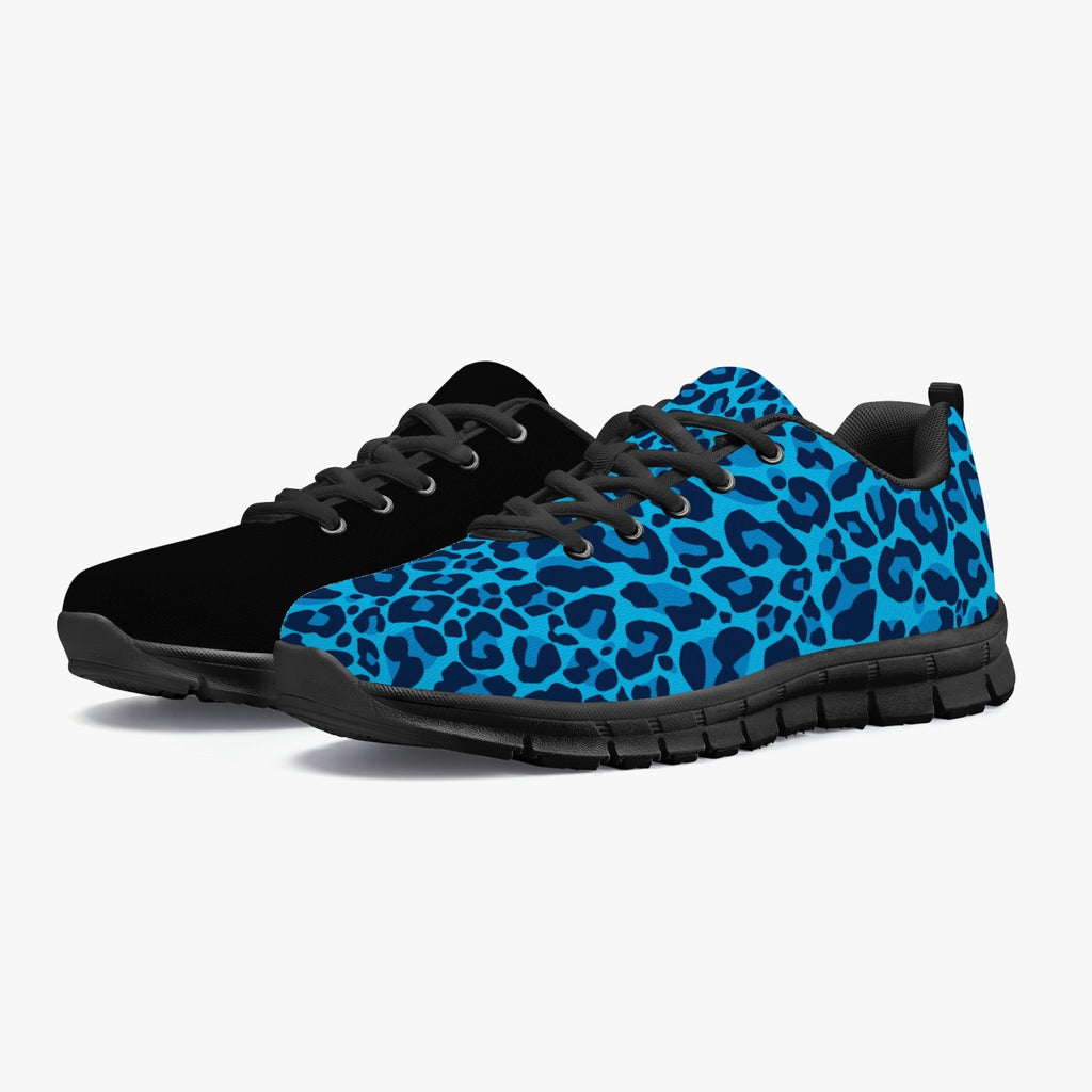 Women's Blue Wild Leopard Cheetah Half Print Gym Workout Running Sneakers 