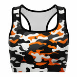 Women's Urban Jungle Orange White Black Camouflage Athletic Sports Bra